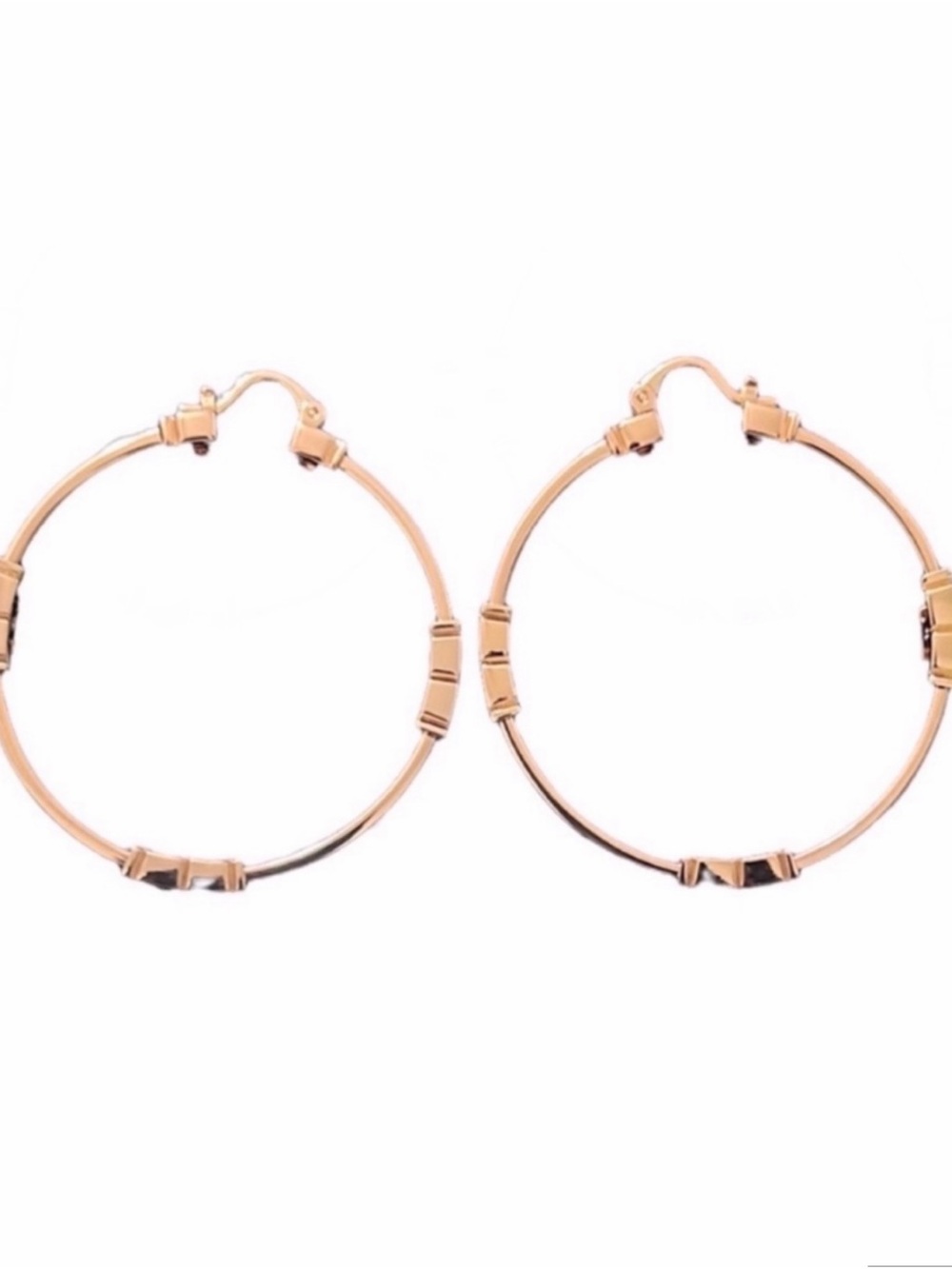 TORY BURCH • Rose Gold Serif T Logo Hoop Earrings - Picture 9 of 11